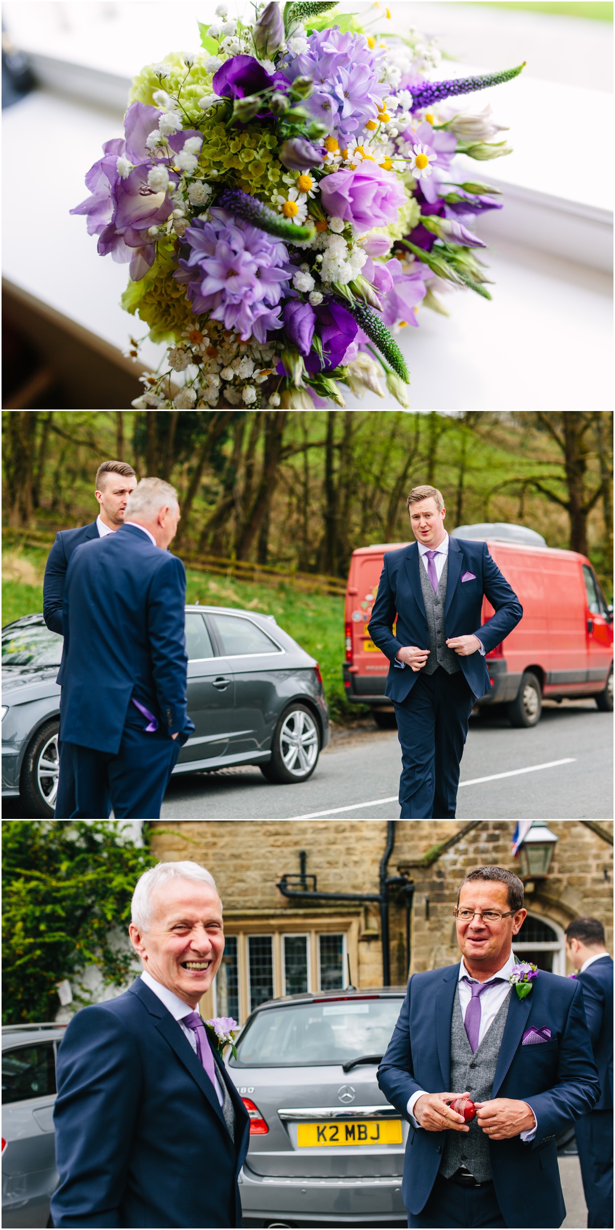 ribble valley wedding inn at whitewell farther and best man walking to the ceremony